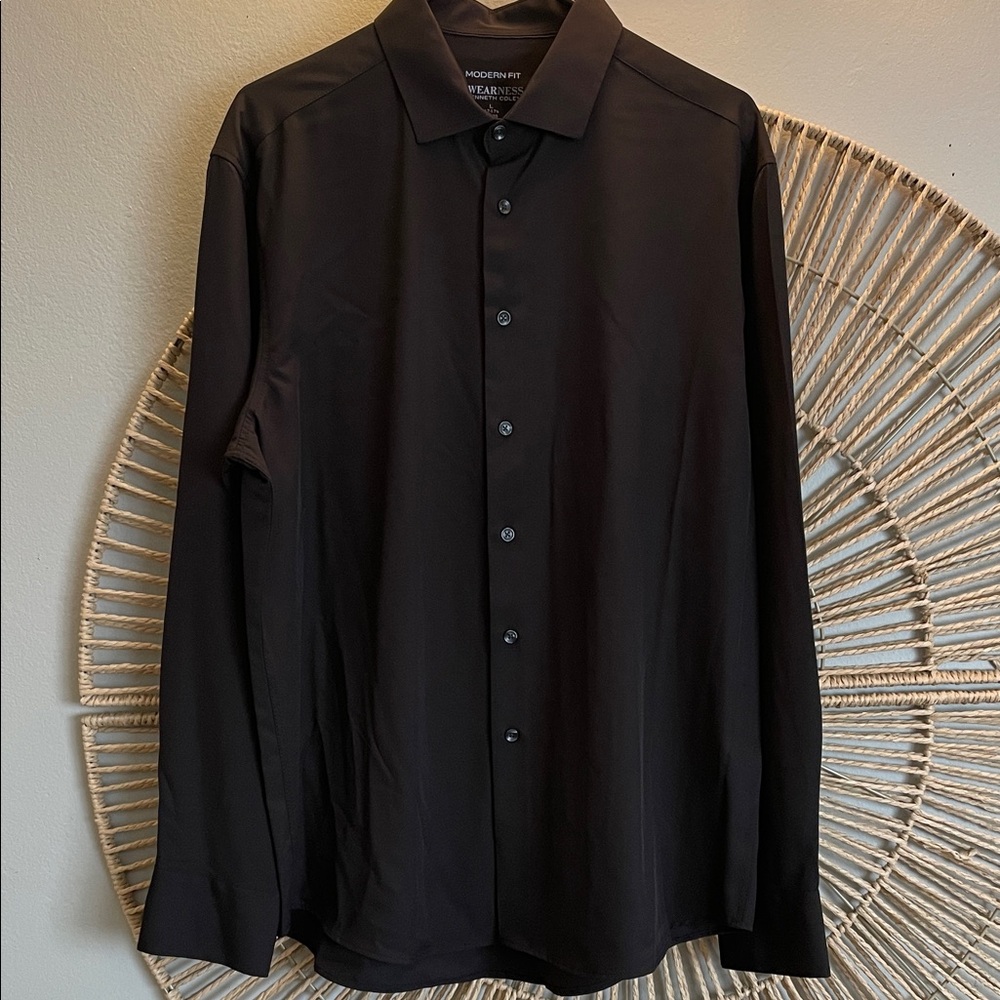 Men’s Kenneth Cole “Awearness” Black Modern Fit Long-Sleeve button down Shirt L